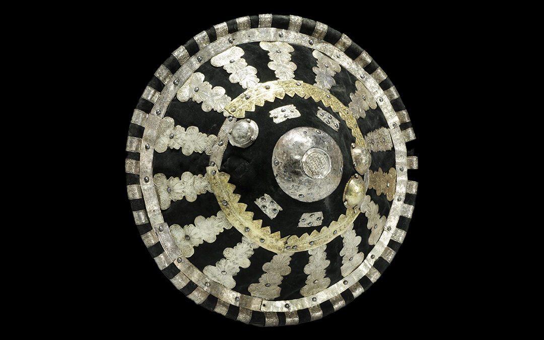 Black velvet shield with silver and silver-gilt foils