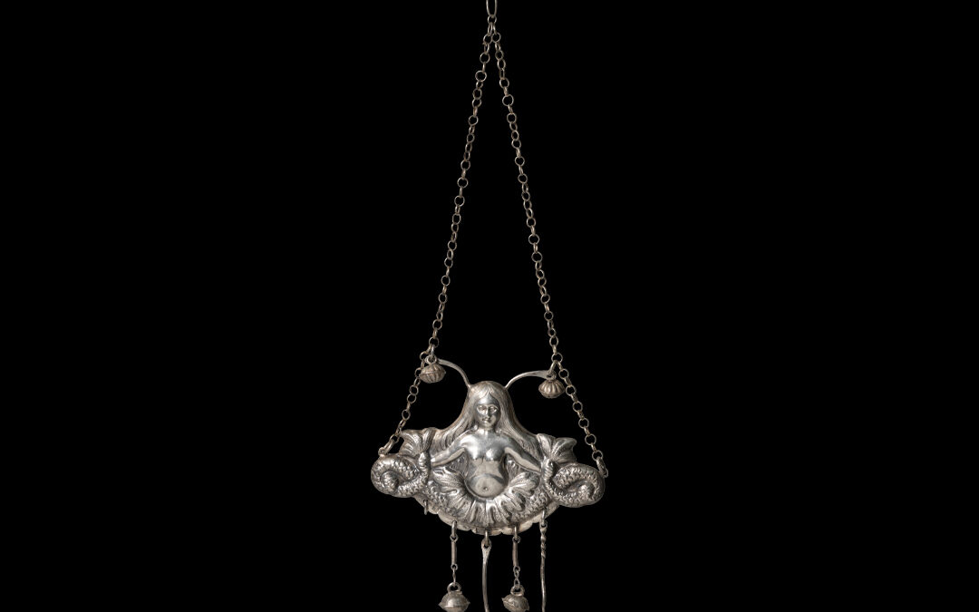 Mermaid-shaped amulet with pendants and chain